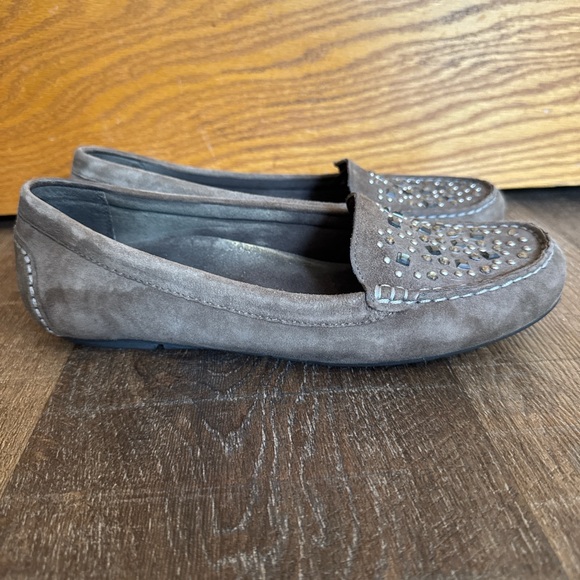 Elegant Greige Studded Loafers - Picture 2 of 7